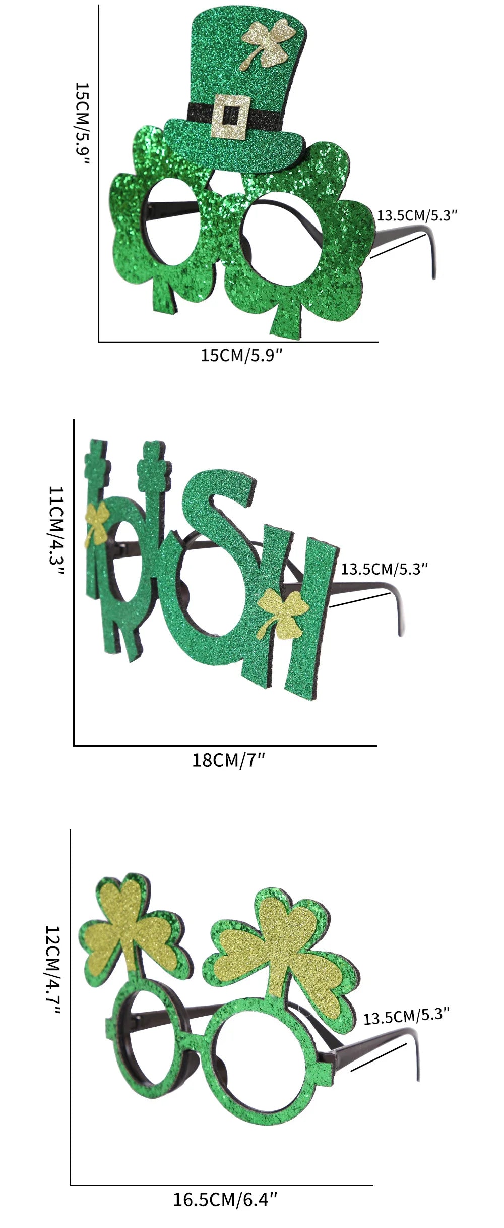St. Patrick's Day Decorative Kids' Dress up Frame Green Hat Clover Plastic Glasses Frame 2025 Theme Irish Celebration Accessory