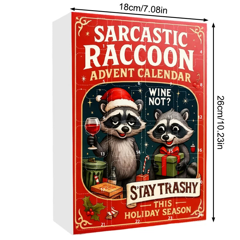 Sarcastic Raccoon Advent Calendar 2025, 24 Days Funny Christmas Countdown With 2D Acrylic Raccoon Ornaments, Holiday Gift