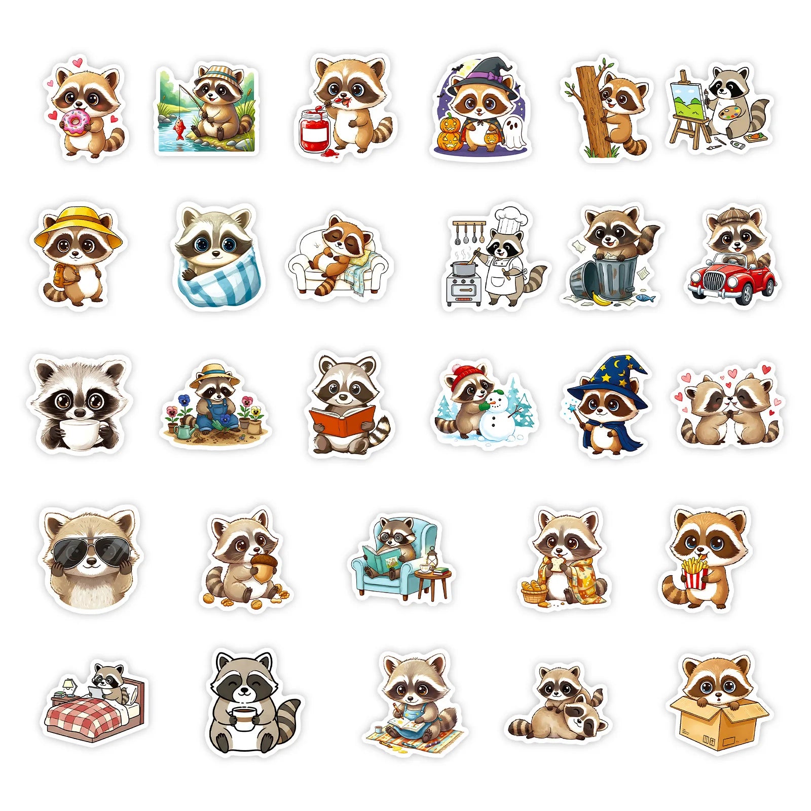 56PCS Cute Little Raccoon Graffiti Sticker Cartoon Animal Funny Meme Decal Kids Toy for Water Cup Stationery Box Luggage