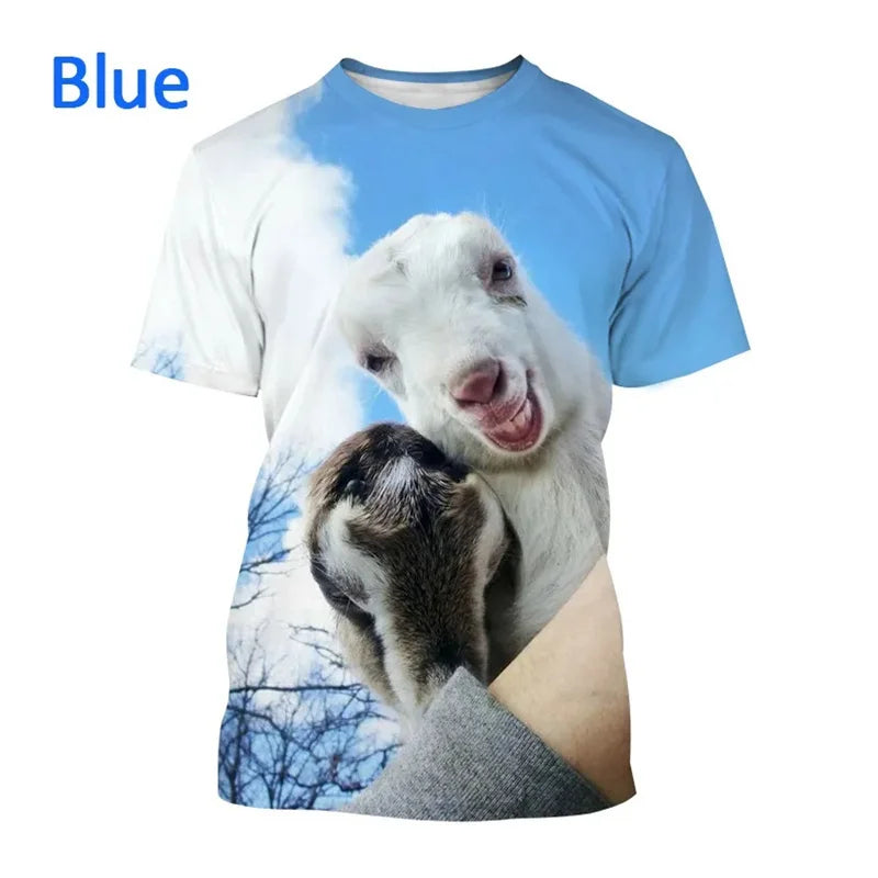 Animal Goat Graphic T Shirt For Men Funny Sheep 3D Print T-Shirts Summer Fashion Unisex Street Round Neck Short Sleeve Kids Tees