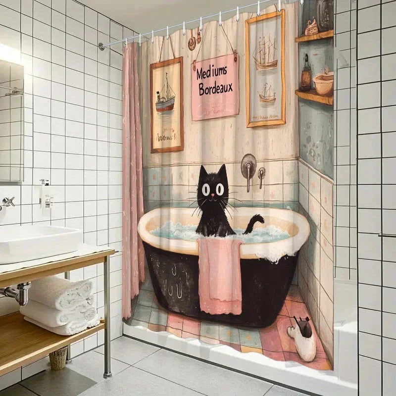Cute Black Cat Shower Curtain