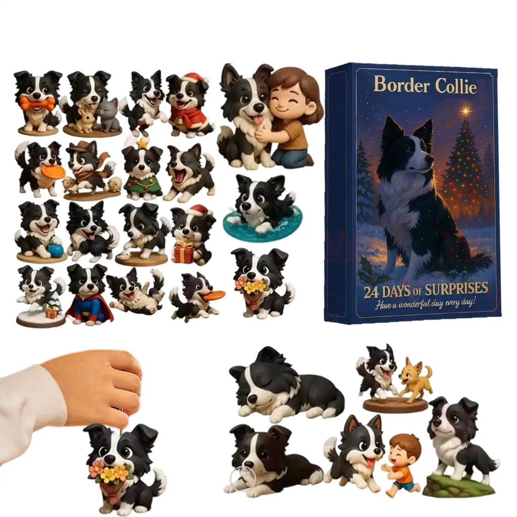 Christmas Calendar 2025 2D Acrylic Advent Dog Figurines 24-Day Animal Calendar Christmas Decorations for Kids Adults Home Decor