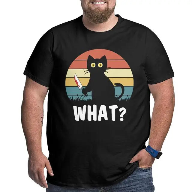 Cat What Murderous Black Cat With Knife T-Shirts for Men Kitten Lovers Cotton Big Tall Tees Short Sleeve T Shirt Big Size 6XL