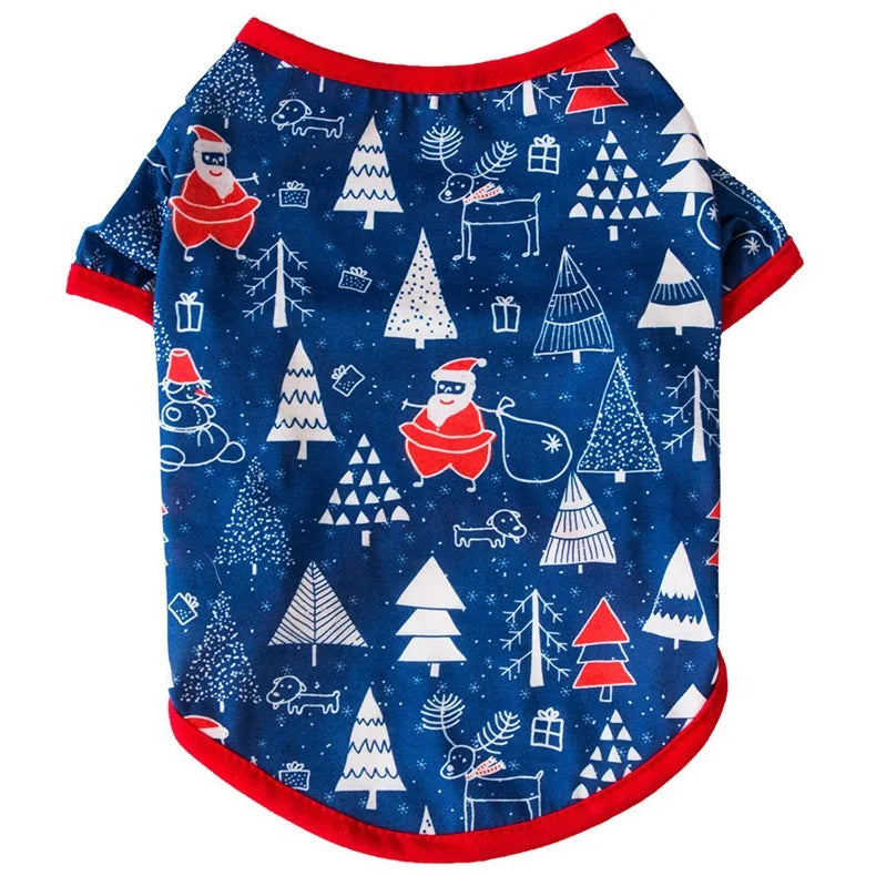 Christmas Dog Cat T-Shirt Cute Holiday Print Pet Clothes for Small Dogs, Teddy, Cats - Festive Xmas Apparel Supplies Dog Hoodies