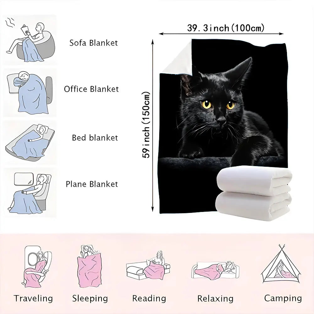 Black Cat Printed Throw Blanket
