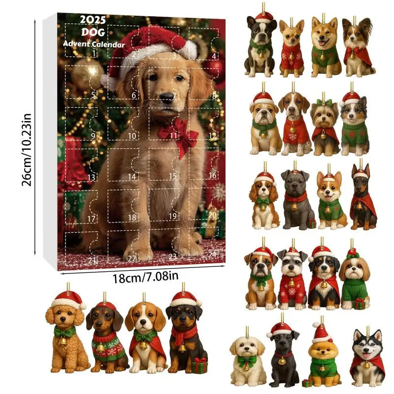 Christmas Advent Calendar 2025 for Dog Afficionados - 2D Acrylic Dog Tree Decorations, 24-Day Festive Countdown Treat