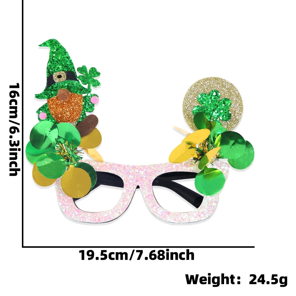 St. Patrick's Day Decorative Kids' Dress up Frame Green Hat Clover Plastic Glasses Frame 2025 Theme Irish Celebration Accessory