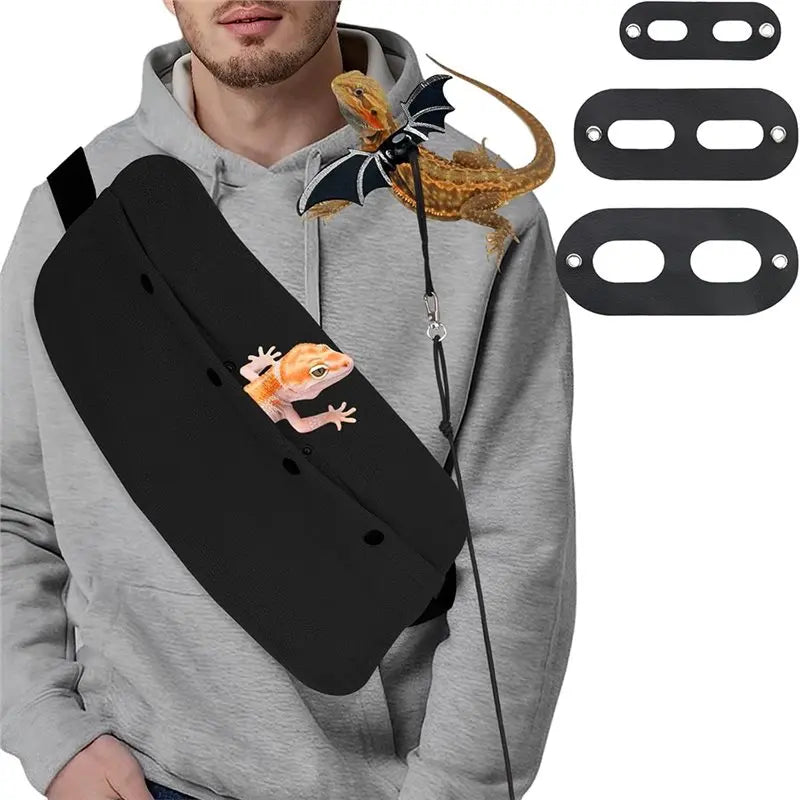 KYCOR-Bearded Dragon Harness And Leash Set-Bearded Dragon Accessories, For Outdoor Travel-Black Decor Suit