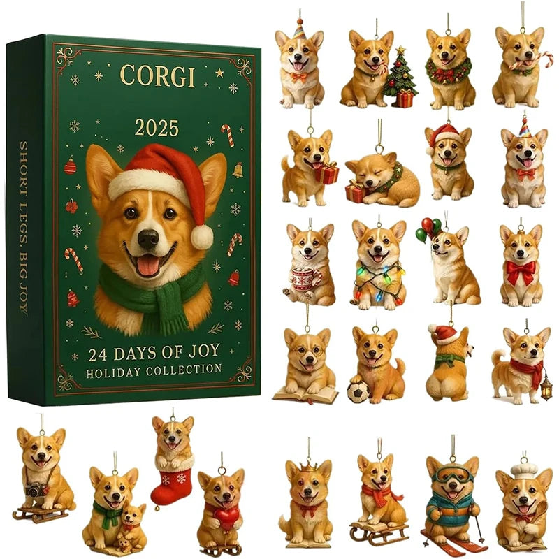 2025, 24 Days Countdown With Cute Corgi Mini Ornaments, Dog-Themed Christmas Decoration Set For Home Décor