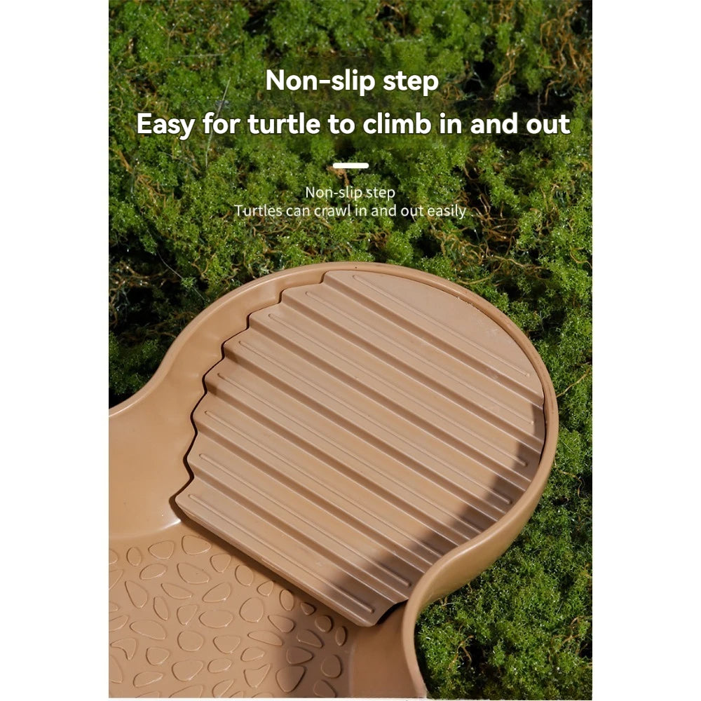 Turtles Bathing Pool Water Bowl with Slip Proof 35x28.50cm Friendly Habitat with Steps for Reptiles Resting and Soaking