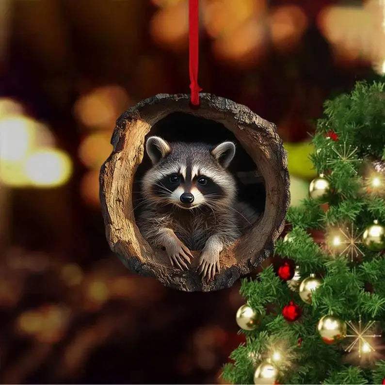 Christmas Raccoon Owl Acrylic Pendant 2D Animal Christmas Tree Pendant Ornament 2025 Xmas Navidad 2026 New Year Party Supplies