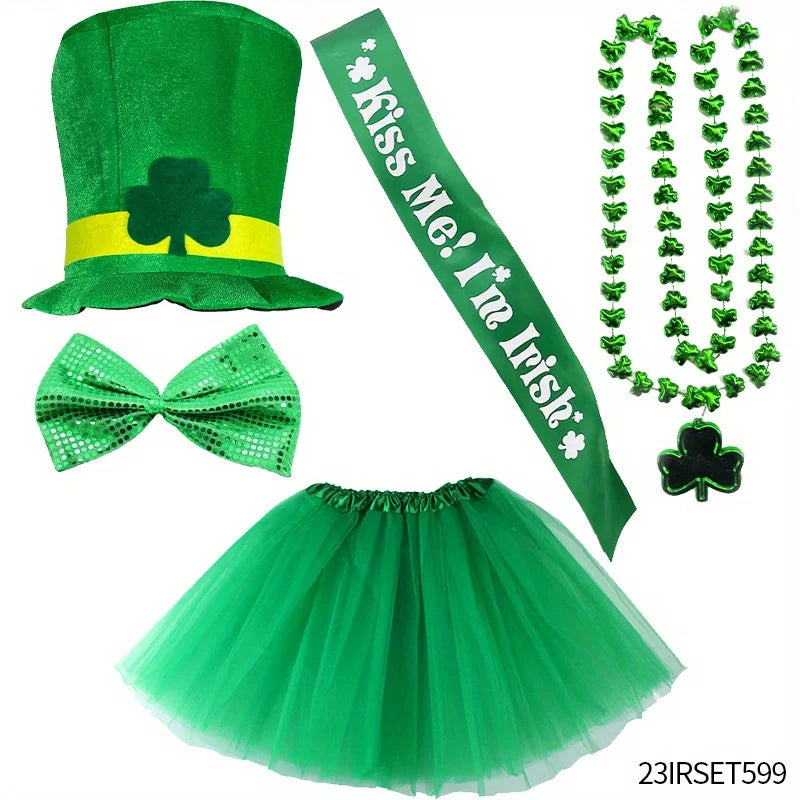 St. Patrick's Day hats, ties, skirts, various outfits suitable for Mardi Gras party role-playing supplies