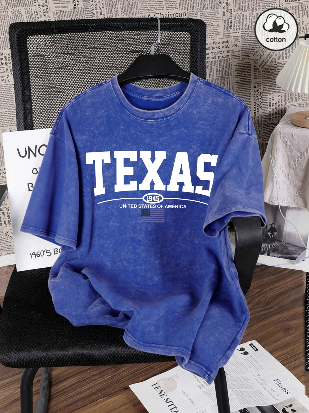 Texas Usa City Letter 1945 Prints Washed T-Shirts Mens Oversized Cotton T Shirt Summer O-Neck Short Sleeve Tops Casual Male Tees