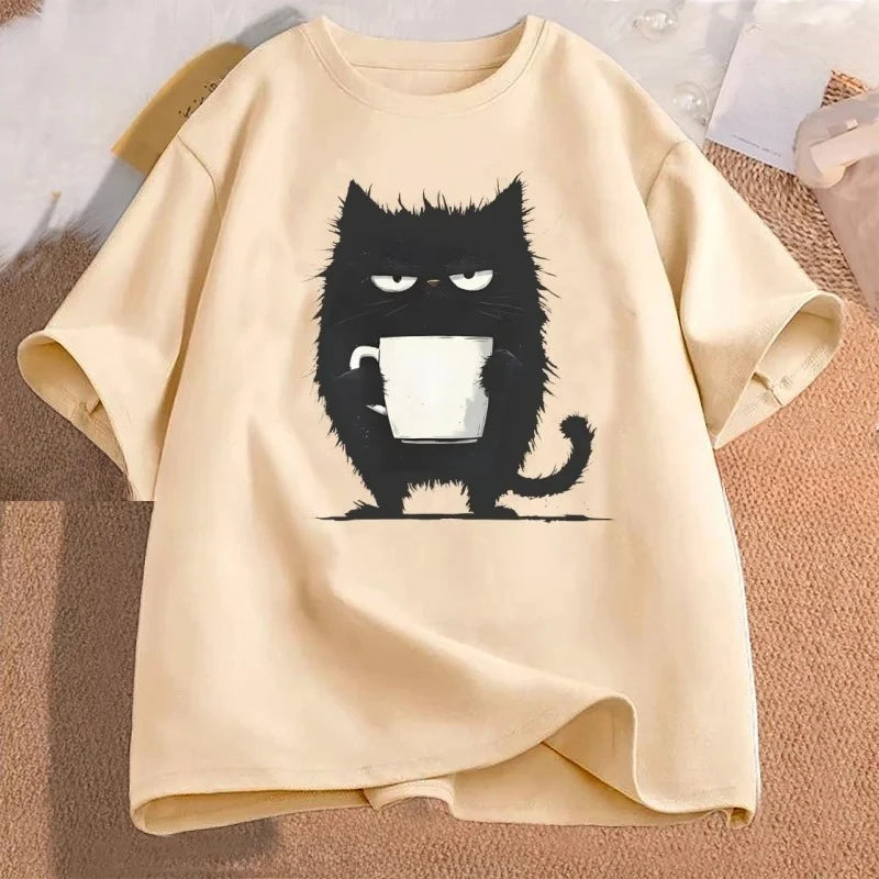 Funny Black Cat Coffee T-Shirt
