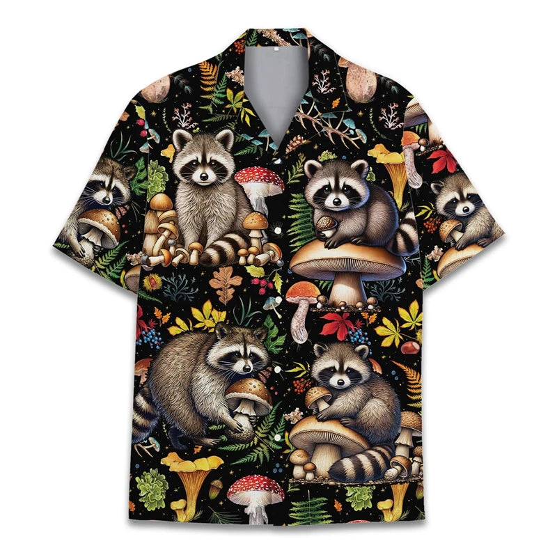 Funny Raccoon 3D Print Shirts For Men Hawaiian Casual Short Sleeve Lapel Blouse Women Kids Summer Holiday Short Sleeved Shirt