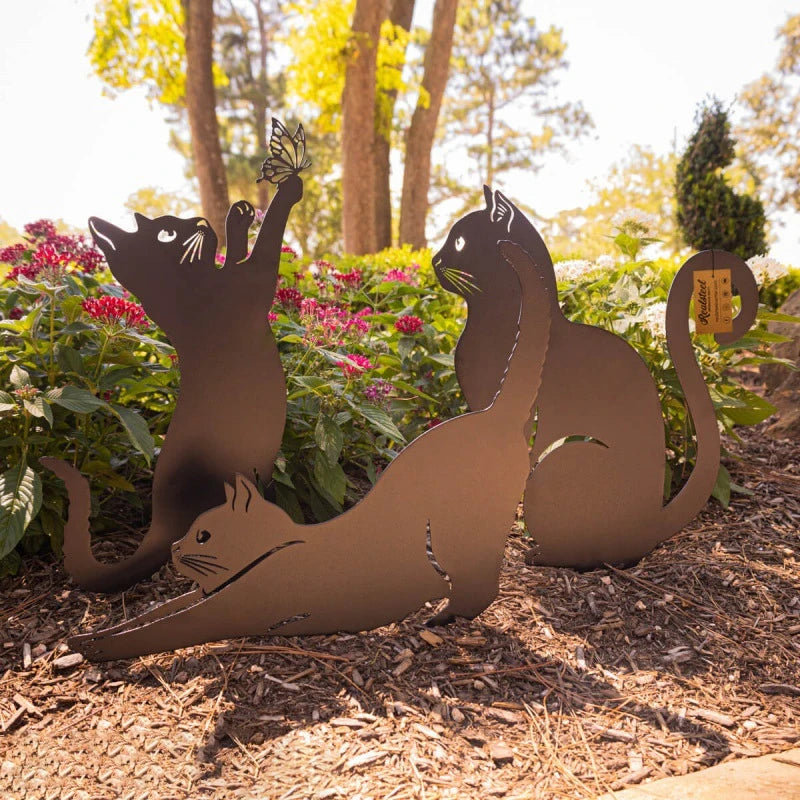 Black Cat Silhouette Garden Decorative Ground Plug Metal Handmade Artwork Outdoor Lawn Decoration