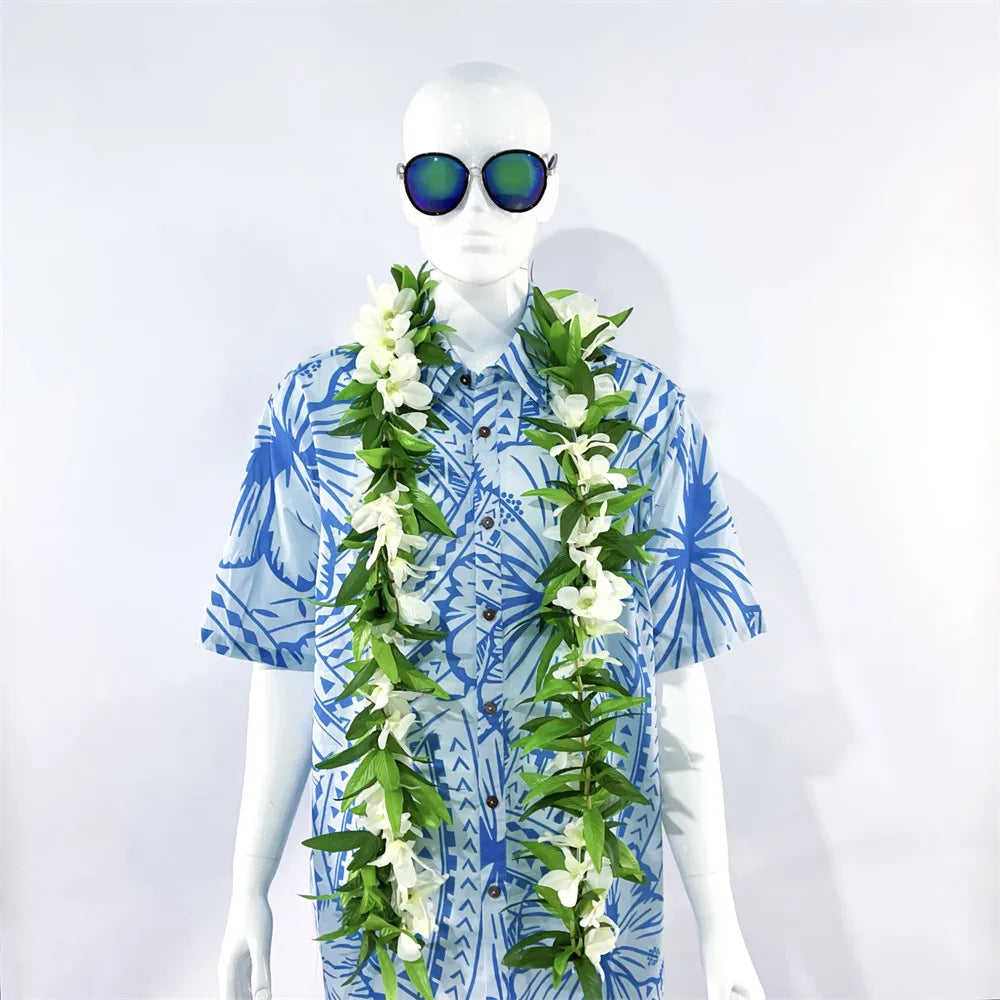 Popular Hawaii Maile Lei Double Ti Leaf With Strand of Purple White Orchids 2025 Graduation Wedding Luau Birthday Celebration