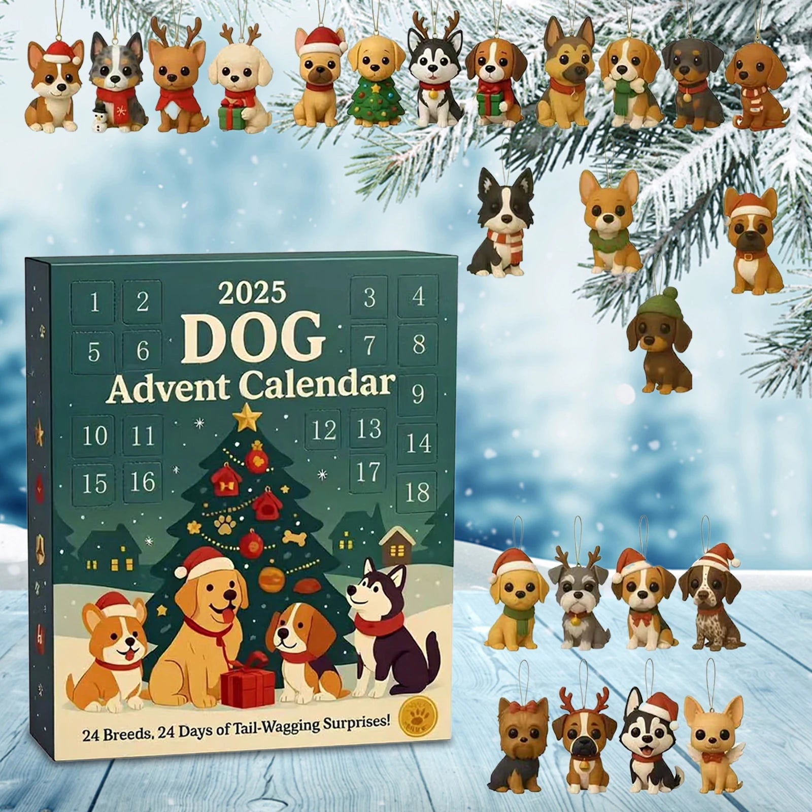 Dog/Dragon/Cat 24 Days Christmas Countdown Calendar Christmas Advent Calendar Xmas Countdown Calendar for Dog Lovers 2D