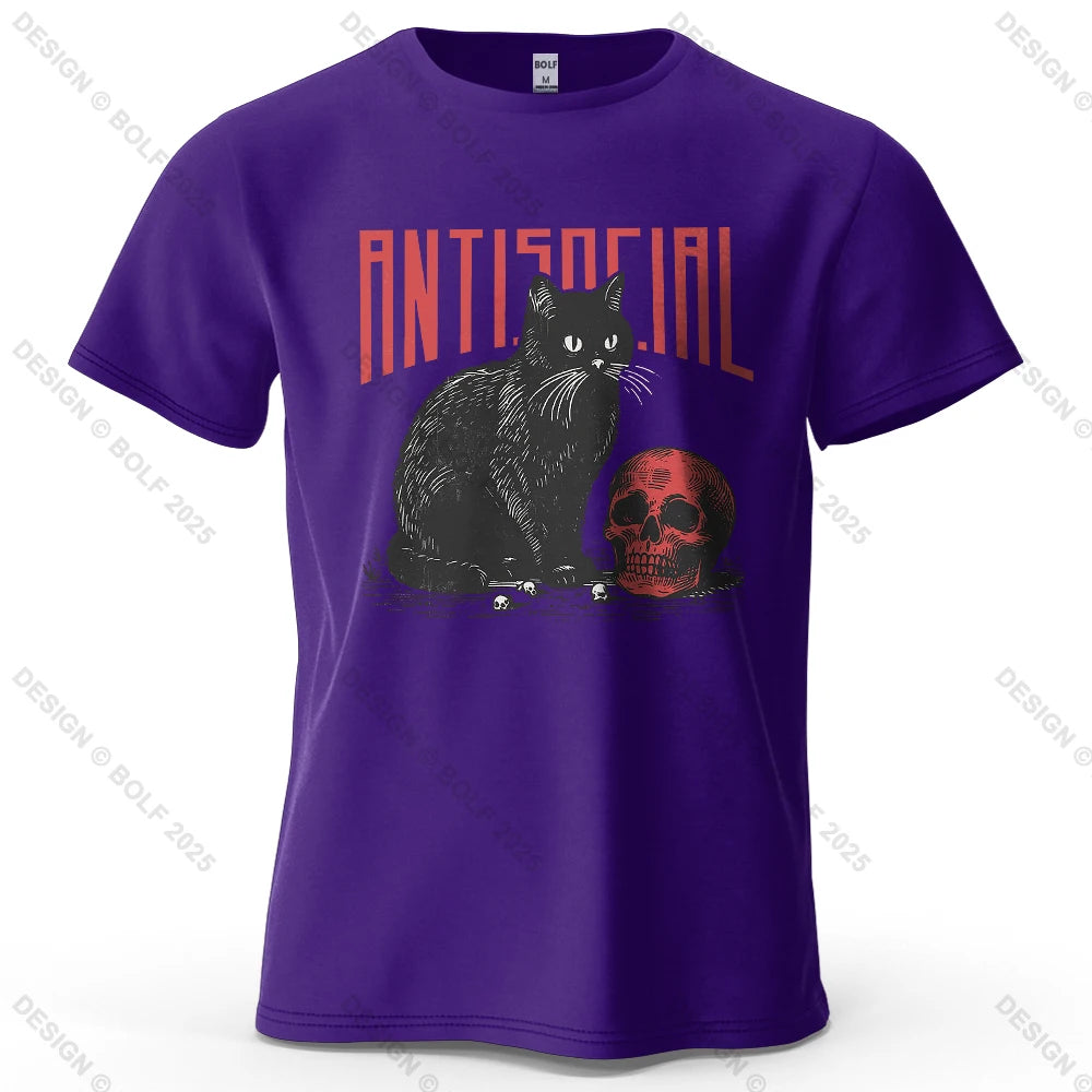 Black Cat Skull Printed T-Shirt