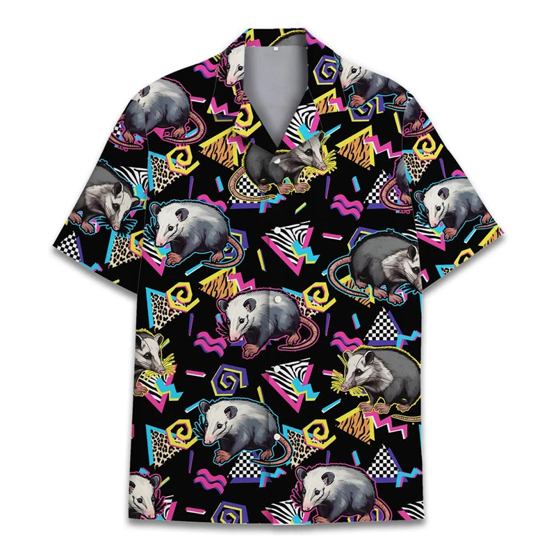 Funny Raccoon 3D Print Shirts For Men Hawaiian Casual Short Sleeve Lapel Blouse Women Kids Summer Holiday Short Sleeved Shirt