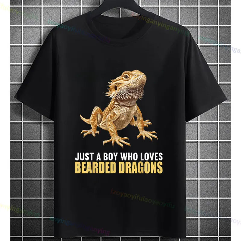 Men's "Bruh" Bearded Dragon Graphic T-Shirt Pure Cotton Short-sleeve Humor Style Tee Perfect Gift for Reptile Lovers