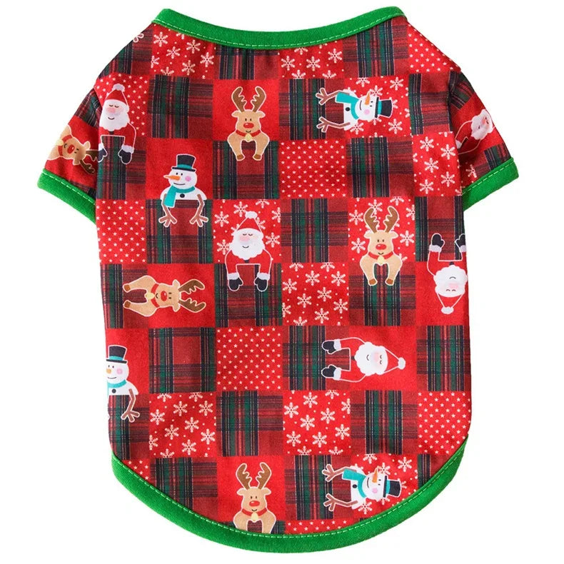 Christmas Dog Cat T-Shirt Cute Holiday Print Pet Clothes for Small Dogs, Teddy, Cats - Festive Xmas Apparel Supplies Dog Hoodies