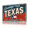 Texas Tin Sign - Rustic Iron Wall Decor with American Flag & Lone Star State Design, Distressed Finish, Perfect for Home, Bar,