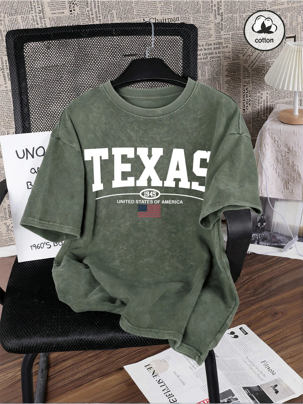 Texas Usa City Letter 1945 Prints Washed T-Shirts Mens Oversized Cotton T Shirt Summer O-Neck Short Sleeve Tops Casual Male Tees