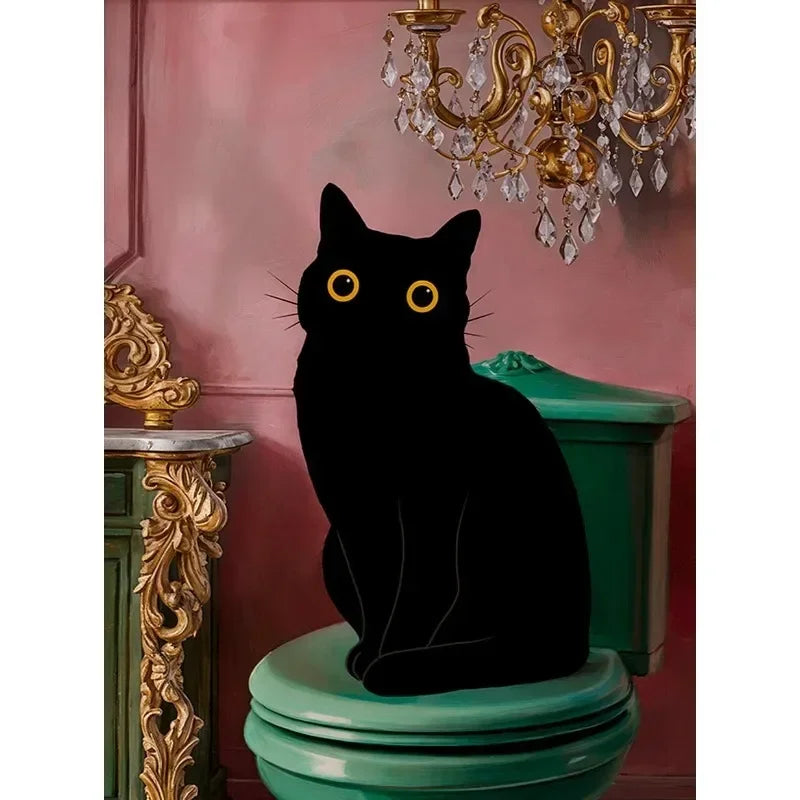 Colourful Funny Black Cat in Bathroom Poster