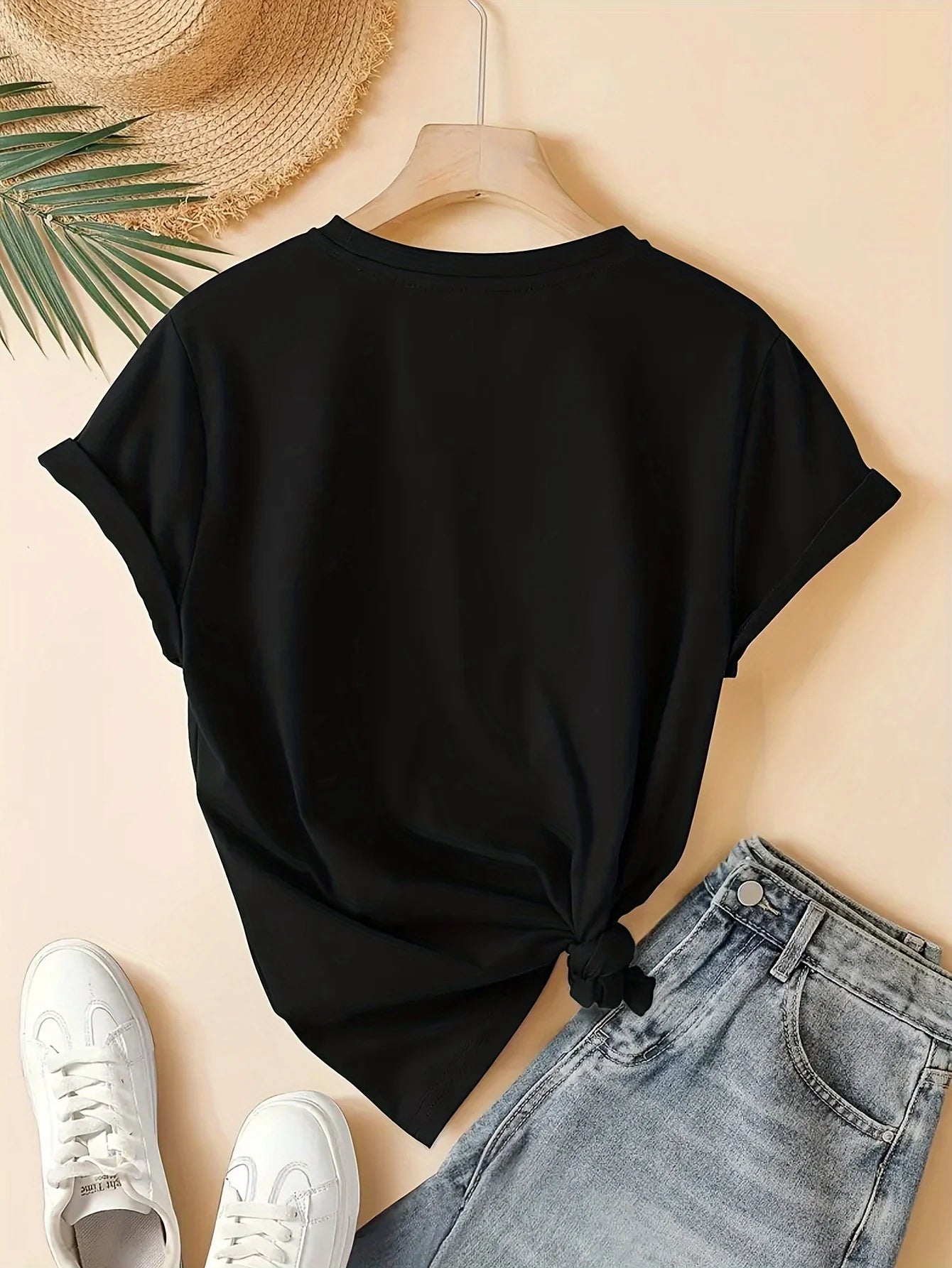 Women's Playful Black Cat "Pew Pew" Graphic T-Shirt - Casual Round Neck Short Sleeve Polyester Machine Washable