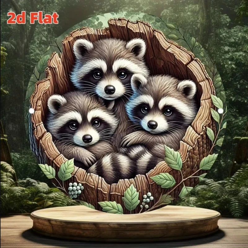 Raccoon in Tree Hole Aluminum Sign - Multifunctional Wall Decor, Waterproof Durable Metal Plaque for Home, Room Decor