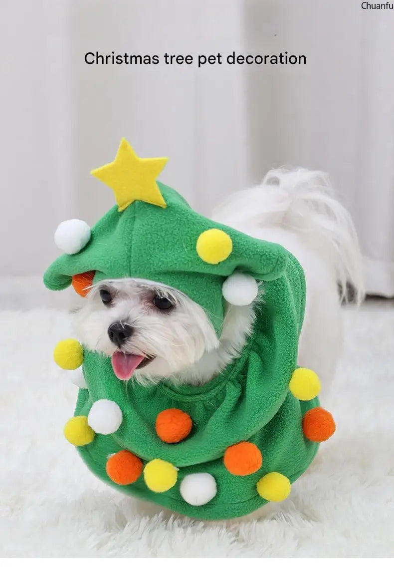 Christmas Pet Costume, Dog Cat Xmas Tree Outfit, Adjustable Warm Puppy Kitten Clothes, Hooded Pet Suit, Funny Festive Pet Dress