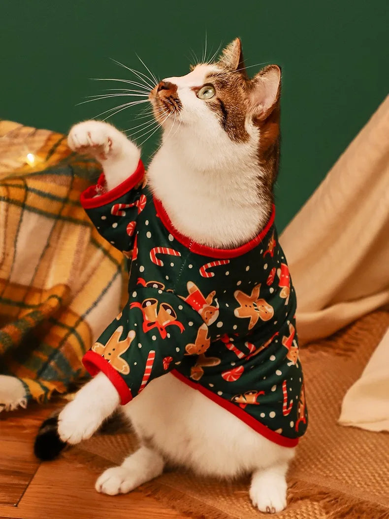 Christmas Dog Cat T-Shirt Cute Holiday Print Pet Clothes for Small Dogs, Teddy, Cats - Festive Xmas Apparel Supplies Dog Hoodies