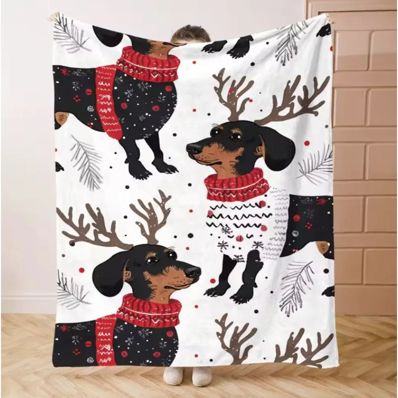 Christmas Dachshund Delight  Blanket with Festive Reindeer-Dog Design Soft and comfortable New Year home decoration gift