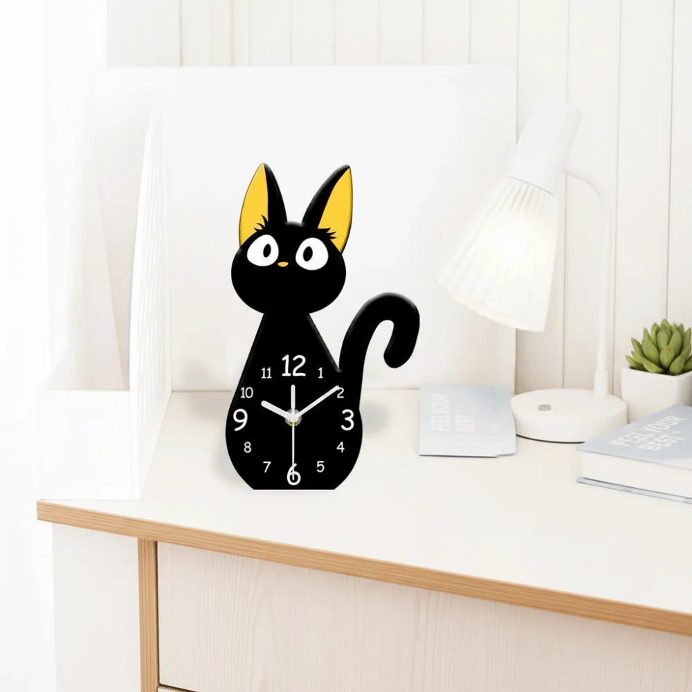 Cute Cartoon Black Cats Desk Clock Modern Decorative Table Clock Silent Acrylic Black Cat Ornament Office Decor