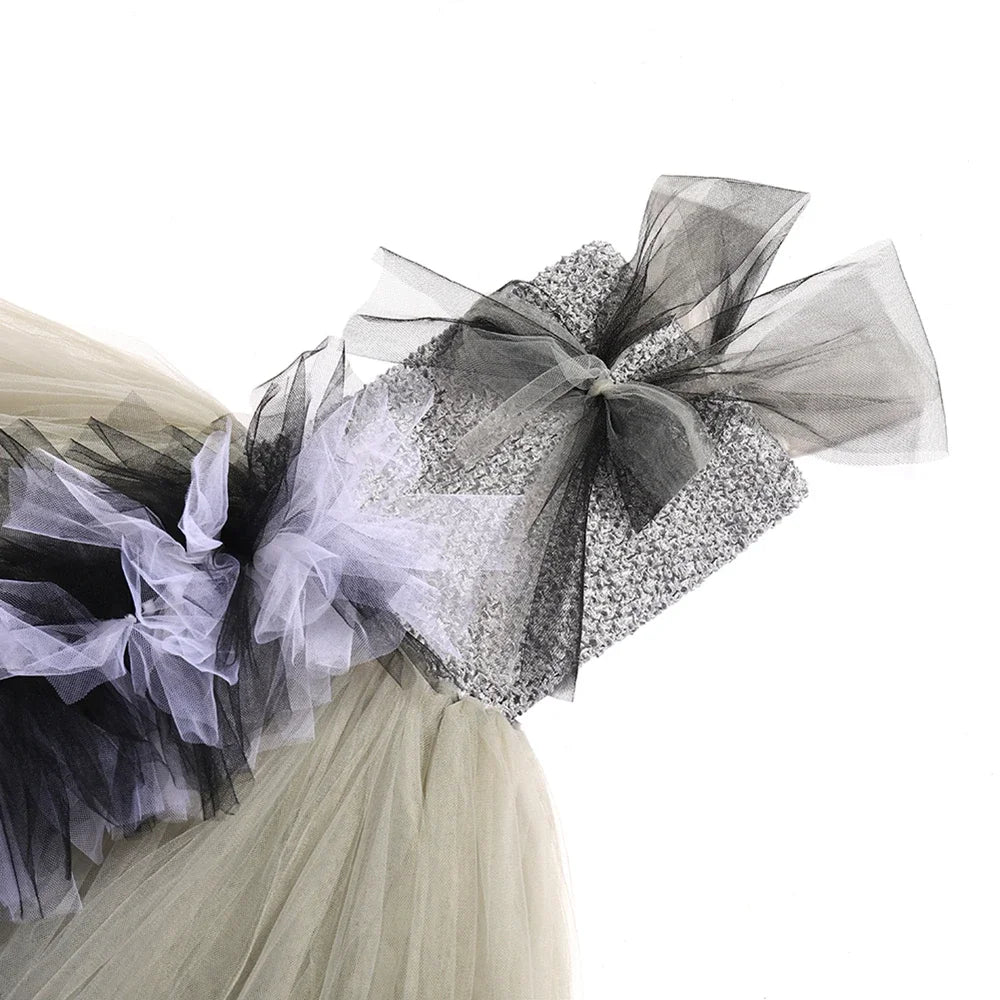 Grey Raccoon Costume Kids Racoon Tutu Dress with Tail Toddler Girls Halloween Birthday Carnival Party Animal Dress Up Clothes