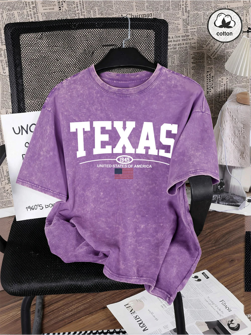 Texas Usa City Letter 1945 Prints Washed T-Shirts Mens Oversized Cotton T Shirt Summer O-Neck Short Sleeve Tops Casual Male Tees