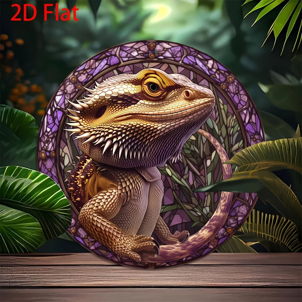 Reysun Bearded Dragon Wall Art 8x8 Inch Vintage Metal Farmhouse Decor Sculpture