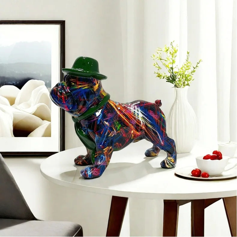 Resin French Bulldog Statue Animal Figurines Colorful Graffiti Doggy Sculpture Desktop Office Room Home Decor Friend's Gift