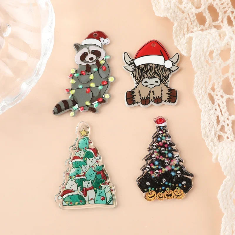 Yak Raccoon Christmas Tree Acrylic Charms Wholesale Bulk for Earring DIY Accessories 5PCS/LOT