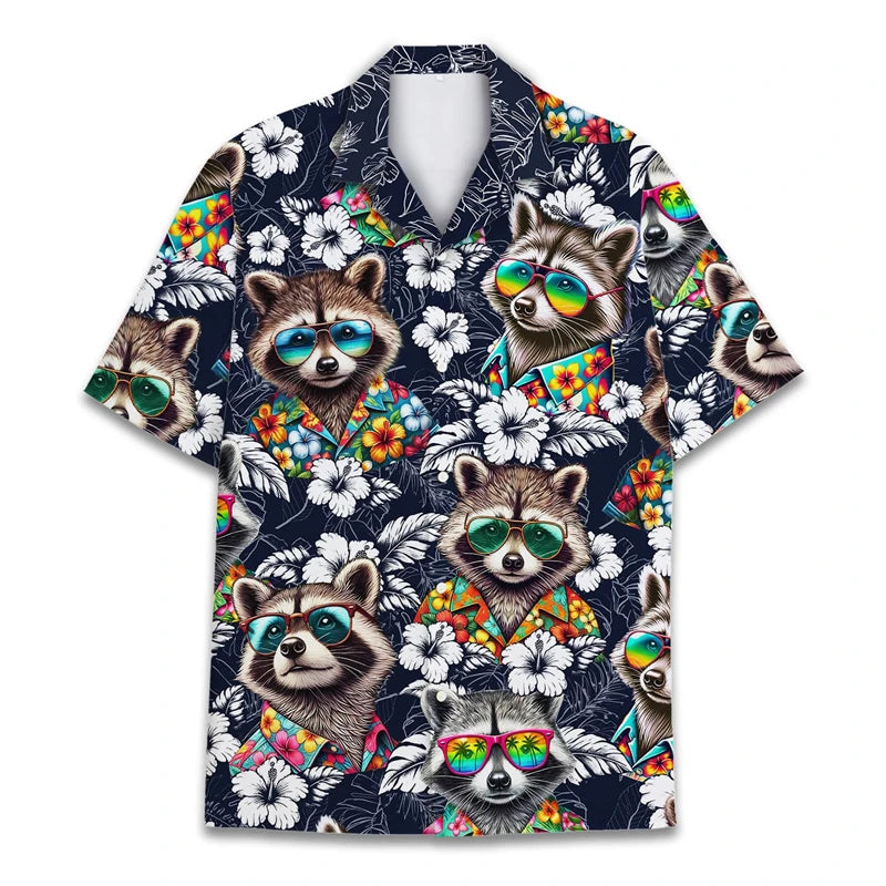 Funny Raccoon 3D Print Shirts For Men Hawaiian Casual Short Sleeve Lapel Blouse Women Kids Summer Holiday Short Sleeved Shirt