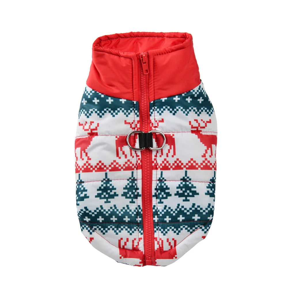 Christmas Dog Costume For Winter Festival Party Pet Jacket For Small Medium Dogs New Year Snowman Print Dogs Outfits With D-ring
