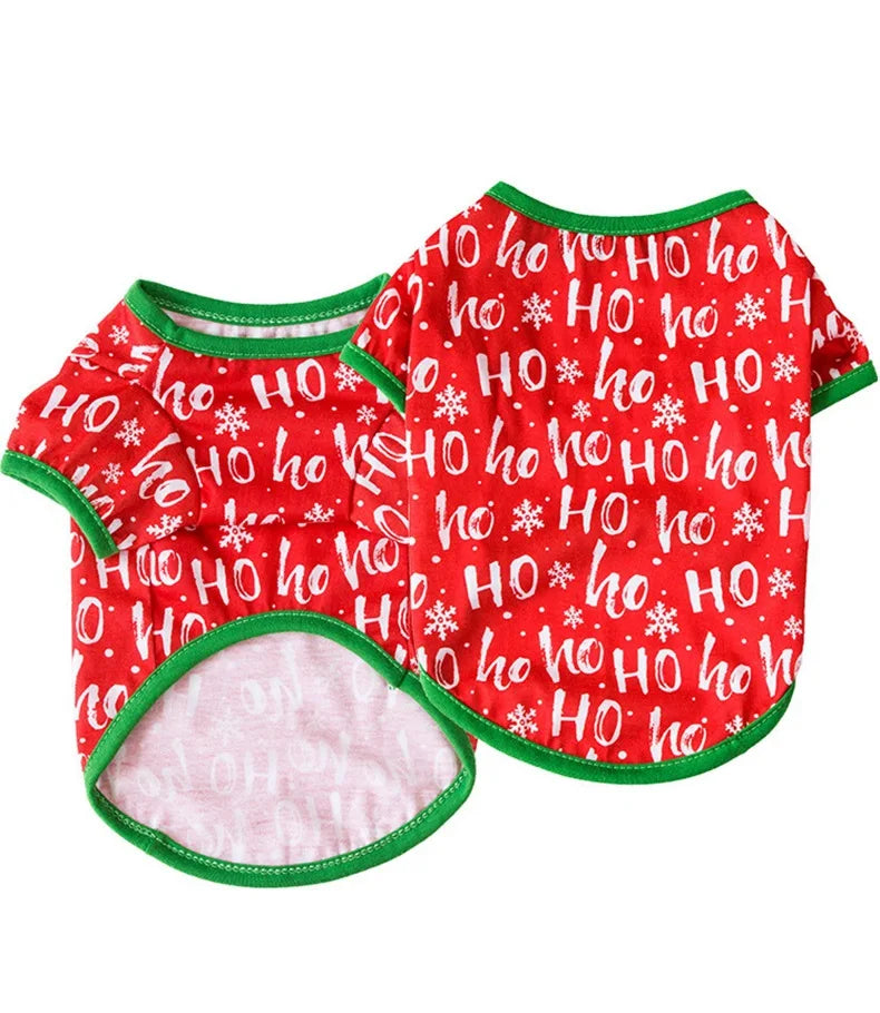 Christmas Dog Cat T-Shirt Cute Holiday Print Pet Clothes for Small Dogs, Teddy, Cats - Festive Xmas Apparel Supplies Dog Hoodies