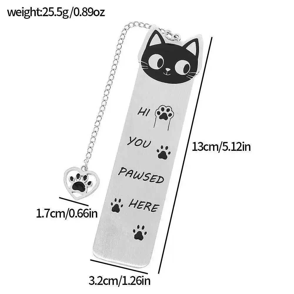 Black Cat "Please Stay Here" Stainless Steel Bookmark