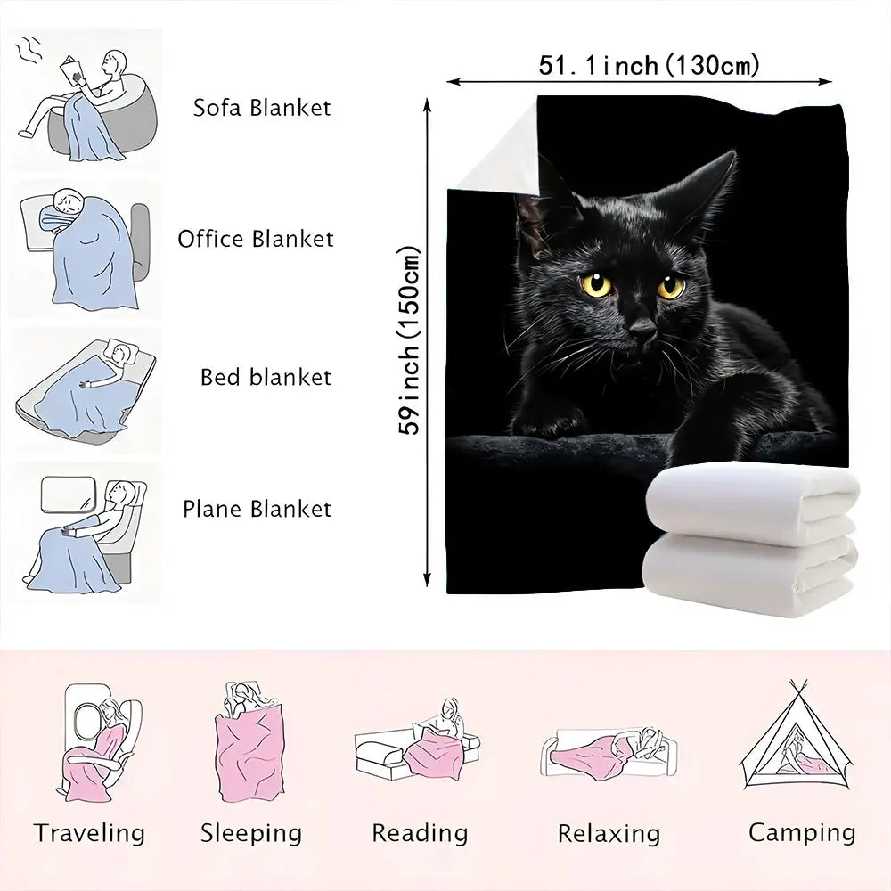 Black Cat Printed Throw Blanket