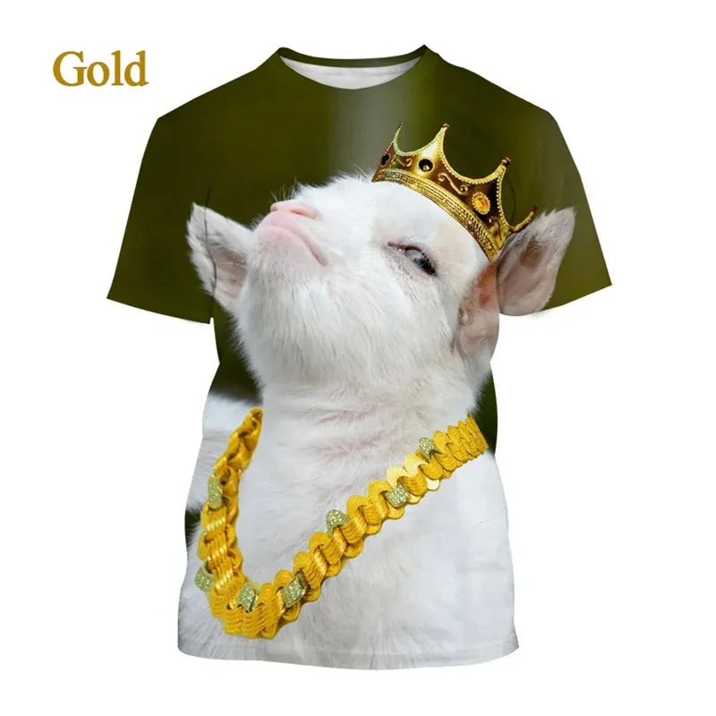 Animal Goat Graphic T Shirt For Men Funny Sheep 3D Print T-Shirts Summer Fashion Unisex Street Round Neck Short Sleeve Kids Tees