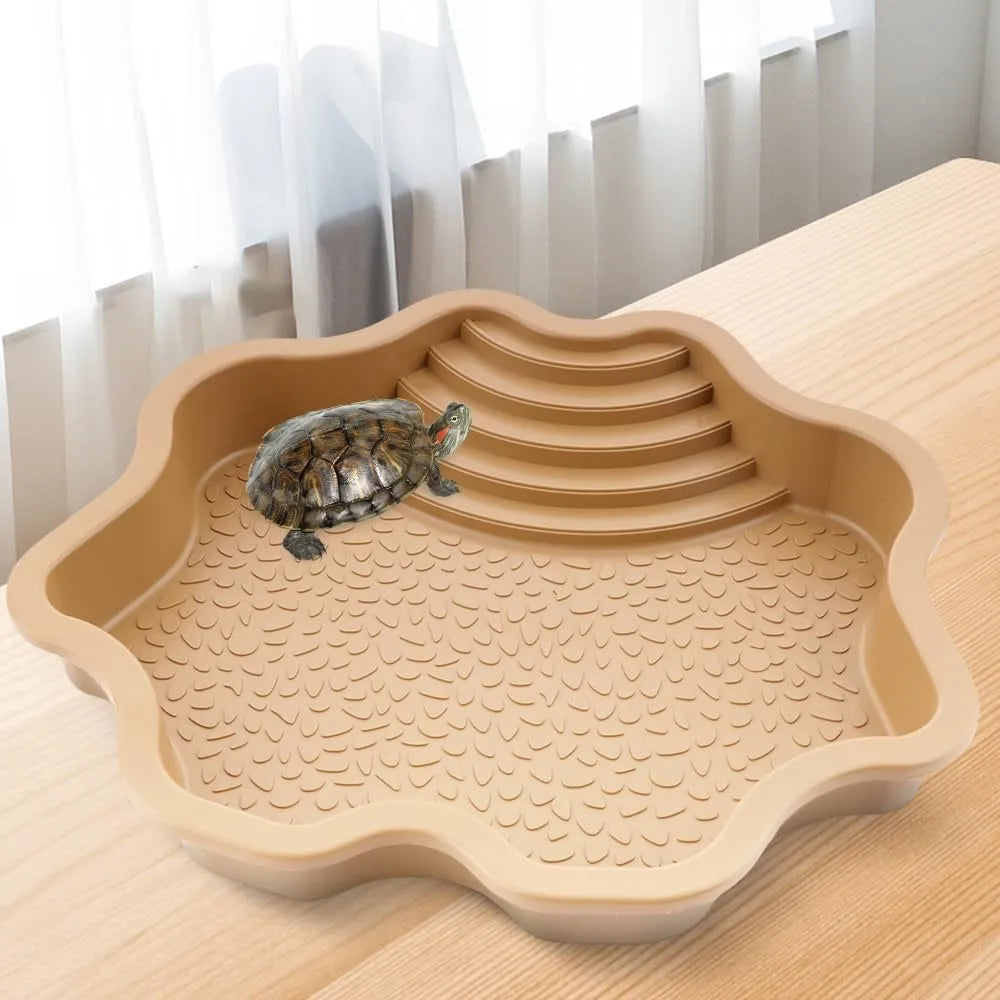 Turtles Bathing Pool Water Bowl with Slip Proof 35x28.50cm Friendly Habitat with Steps for Reptiles Resting and Soaking