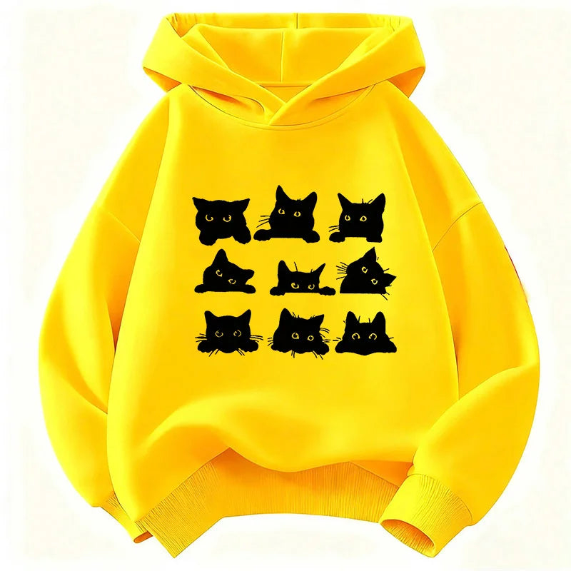 Cute Black Cat Graphic Kids Hoodies