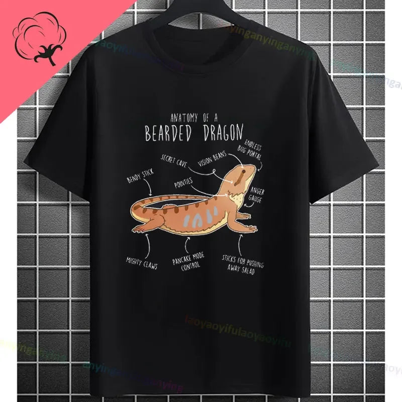 Men's "Bruh" Bearded Dragon Graphic T-Shirt Pure Cotton Short-sleeve Humor Style Tee Perfect Gift for Reptile Lovers