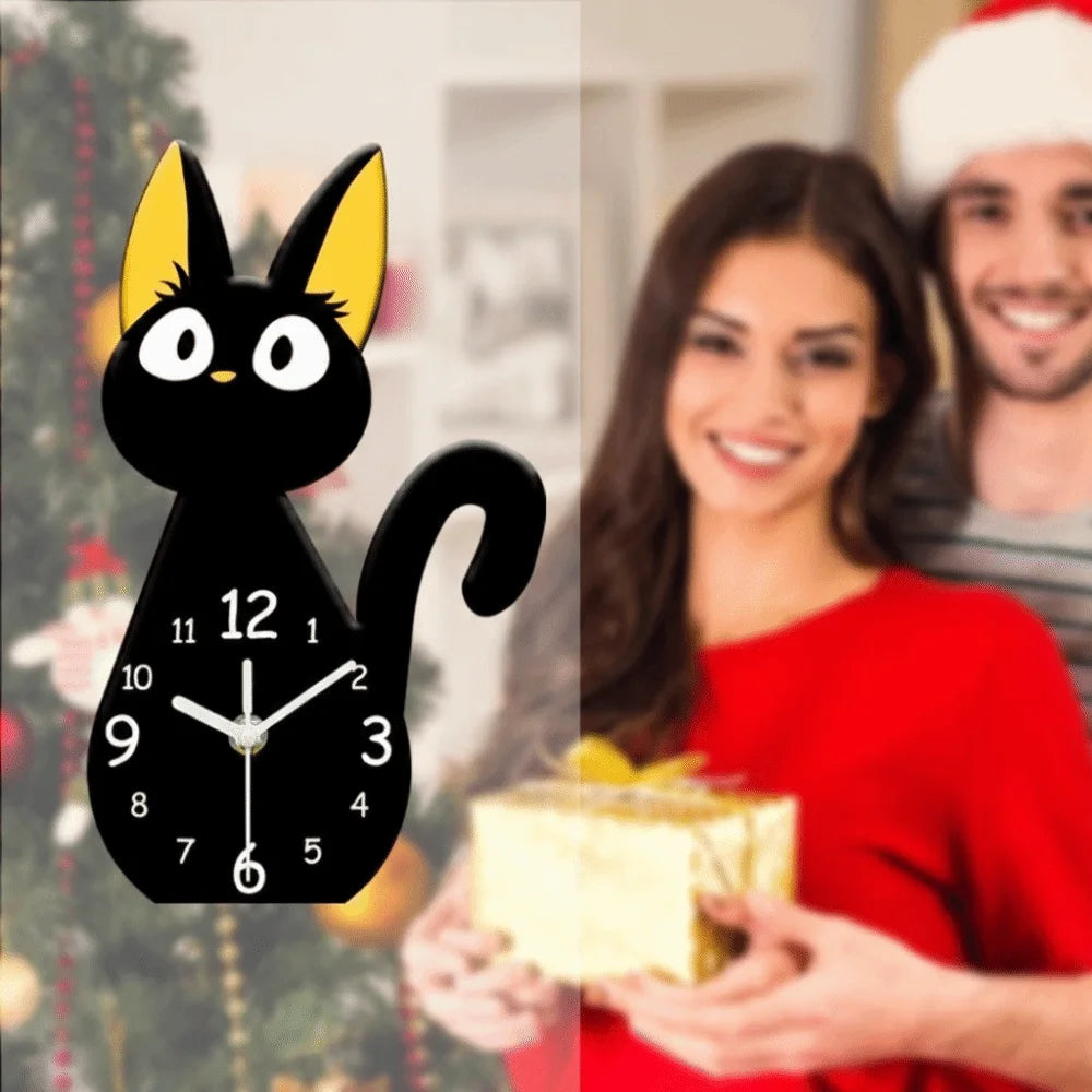 Cute Cartoon Black Cats Desk Clock Modern Decorative Table Clock Silent Acrylic Black Cat Ornament Office Decor